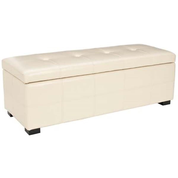 Safavieh Violet Flat Cream Leather Large Storage Bench HUD8229K - main